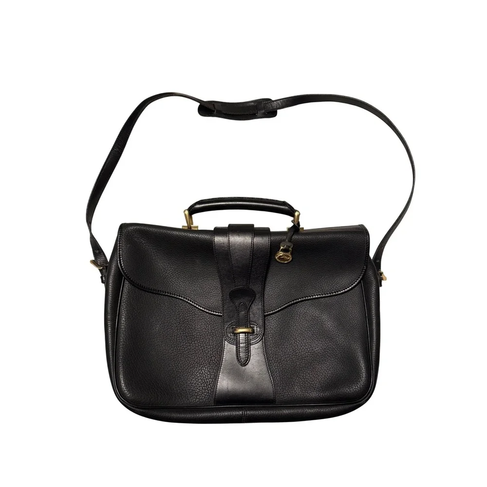 Dooney‎ & Bourke All Weather Leather Briefcase Messenger Bag Black Vintage Brass